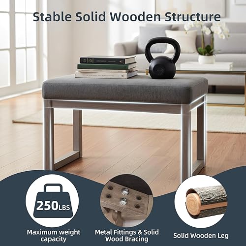 Miniatura 4 de CangLong Banco otomano rectangular de 27 pulgadas de ancho, reposapiés gris, tela de poliéster con aspecto de lino para sala de estar, dormitorio,