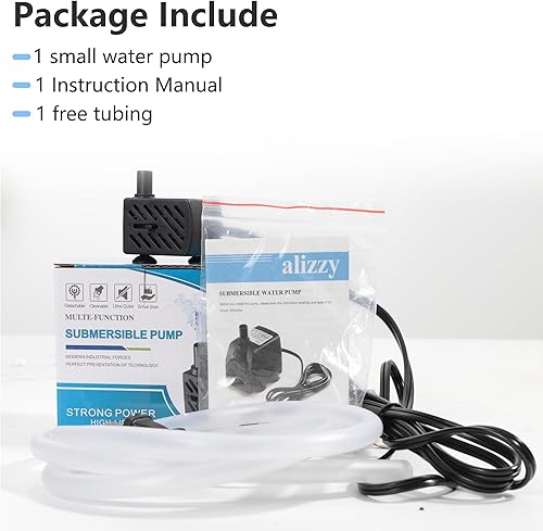 Miniatura 9 de alizzy Bomba de agua pequeña de 50 GPH (180L/H) de 3 W con tubo y flujo ajustable para fuente de mesa, acuario, hidropónico, pecera