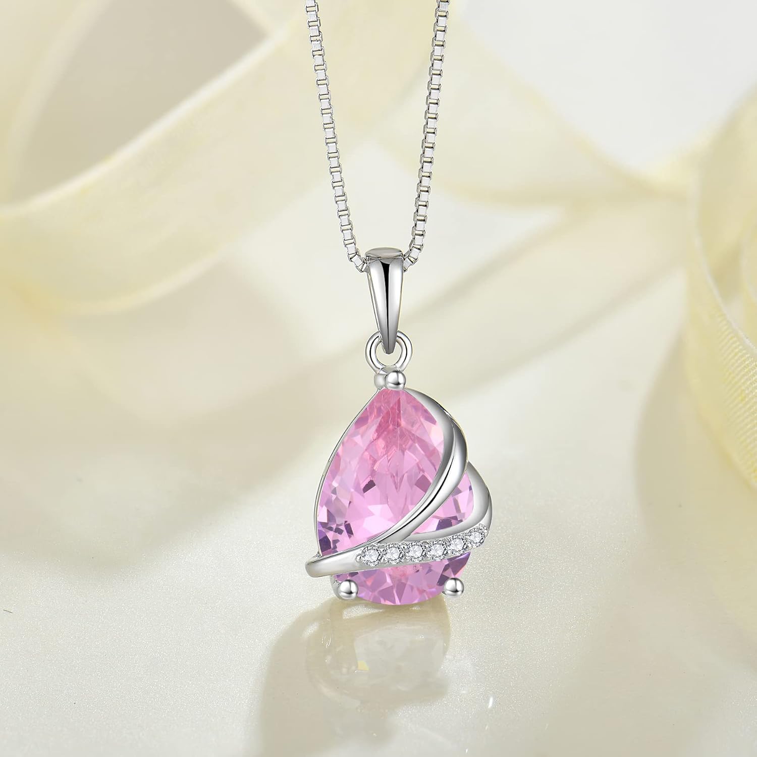 Birthstone Necklace for Women 925 Sterling Silver Teardrop Pendant Necklace Christmas Birthday Mother's Day Jewelry Gifts for Wife Mother Her - Image 3