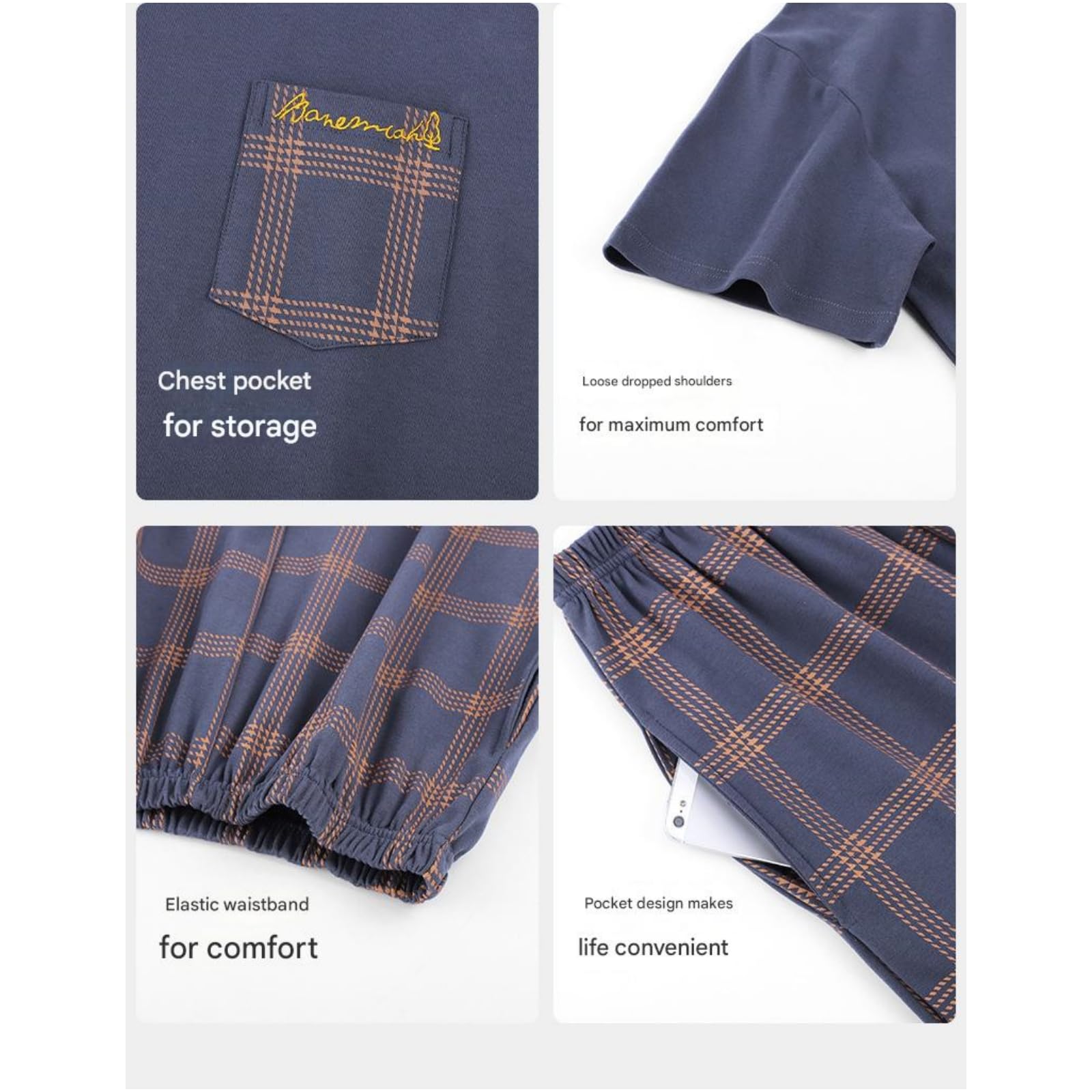 Pigiama Uomo Estivo Posuto da in Cotone Mobile Maschile più Dimensioni Summer Youth Home Abiti A Due Pezzi Set Pezzi-blu-5xl
