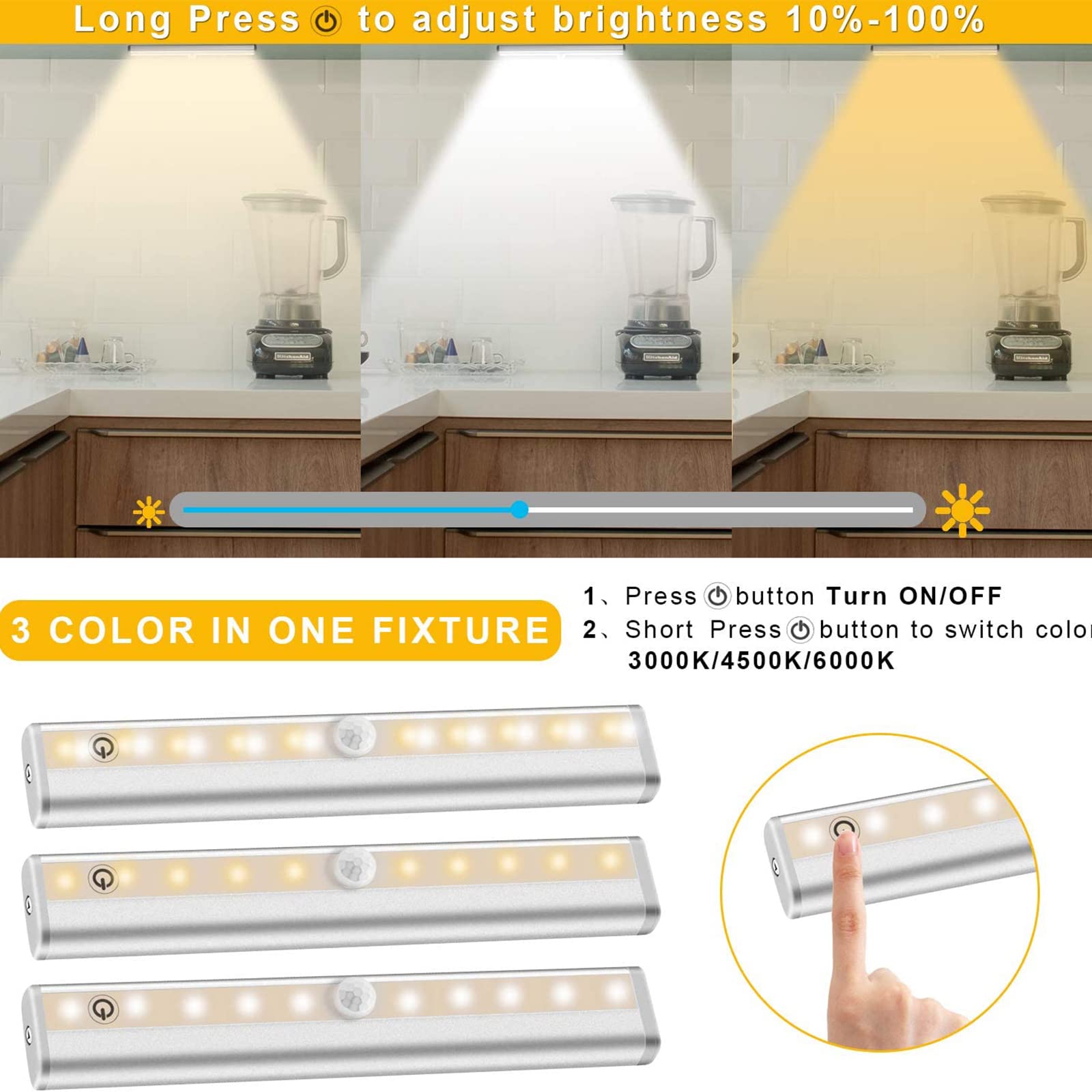 Luz Para Armario, 20 LED Luz Armario Recargable USB Lámpara Nocturna Inalámbrica Con 3 Modos De Iluminación, Lámpara Armario Con Tira Magnética, Luces LED Para Gabinetes, 2 Packs
