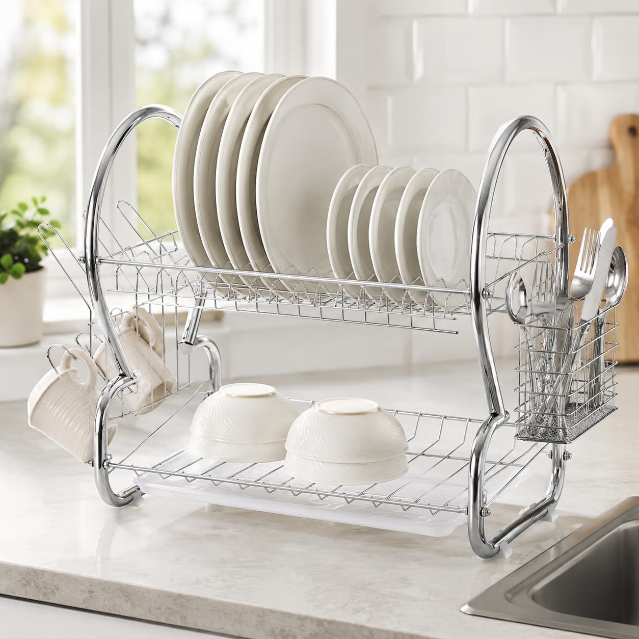 Savealot Silver 2-Tier Dish Drainer Rack (Silver)