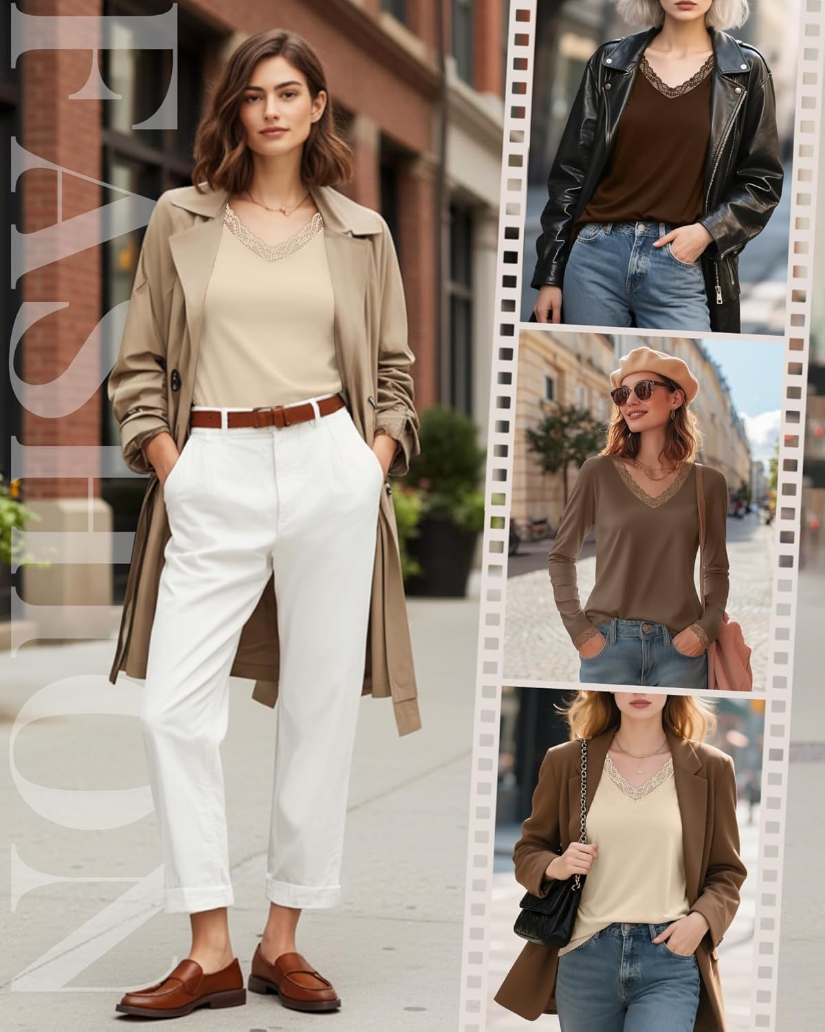 3 Pack Long Sleeve Shirts for Women V Neck Lace Trim Loose Dressy Business Casual Top Blouse Fall Trendy Basic Tee - Image 4