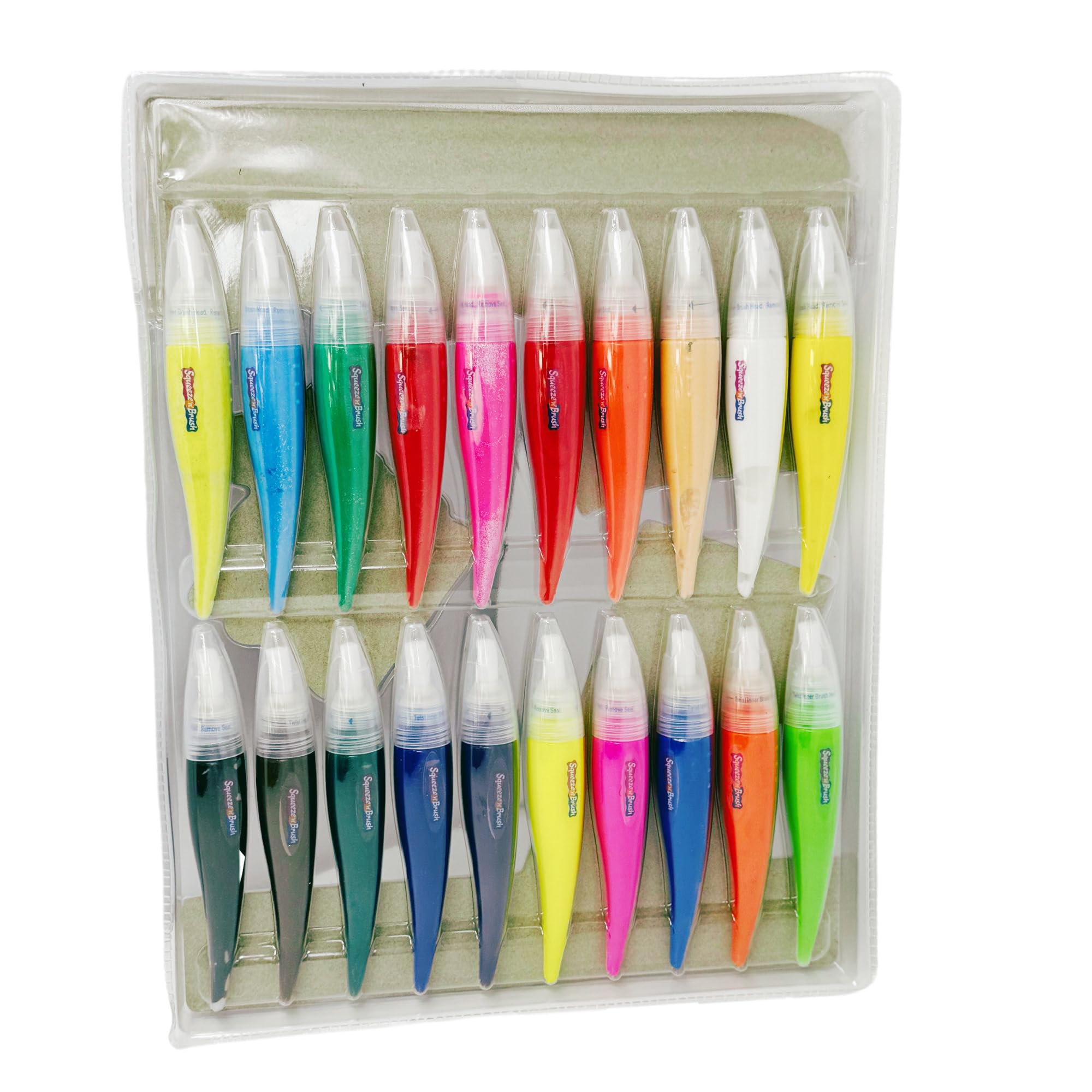 Squeeze 'N Brush Lot de 20 peintures lavables à pointe pinceau pour enfants - Pinceaux compressibles pour tout-petits et adolescents (mélange de couleurs)
