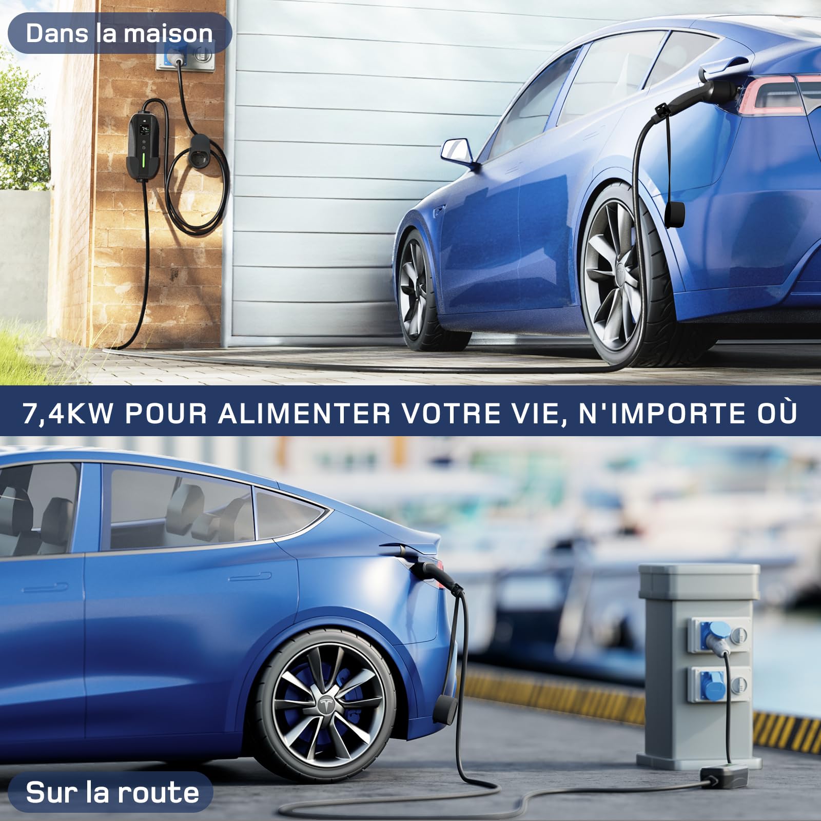 dé Chargeur Voiture Electrique P17 [7,4kW, 1-Phase, 6m, 6A/10A/16A/20A/24A/32A] dé Type 2 Prise CEE Chargeur EV Station de Charge Mobile/Wallbox avec écran Numérique