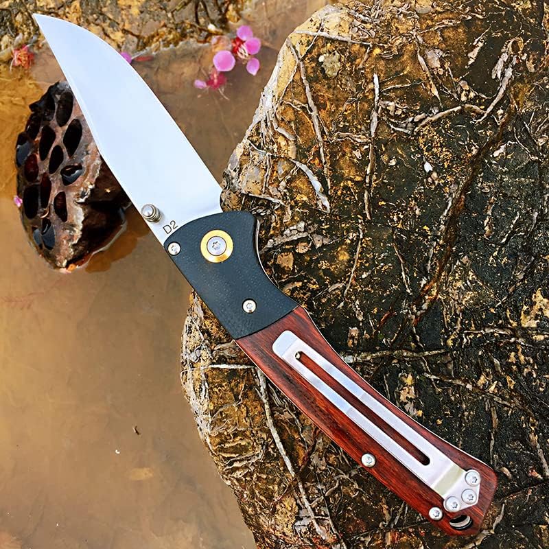 Miniatura 2 de Watchman HD01 Cuchillo plegable de bolsillo de acero inoxidable D2 hoja mango de madera con clip Pesca Camping EDC Cuchillo
