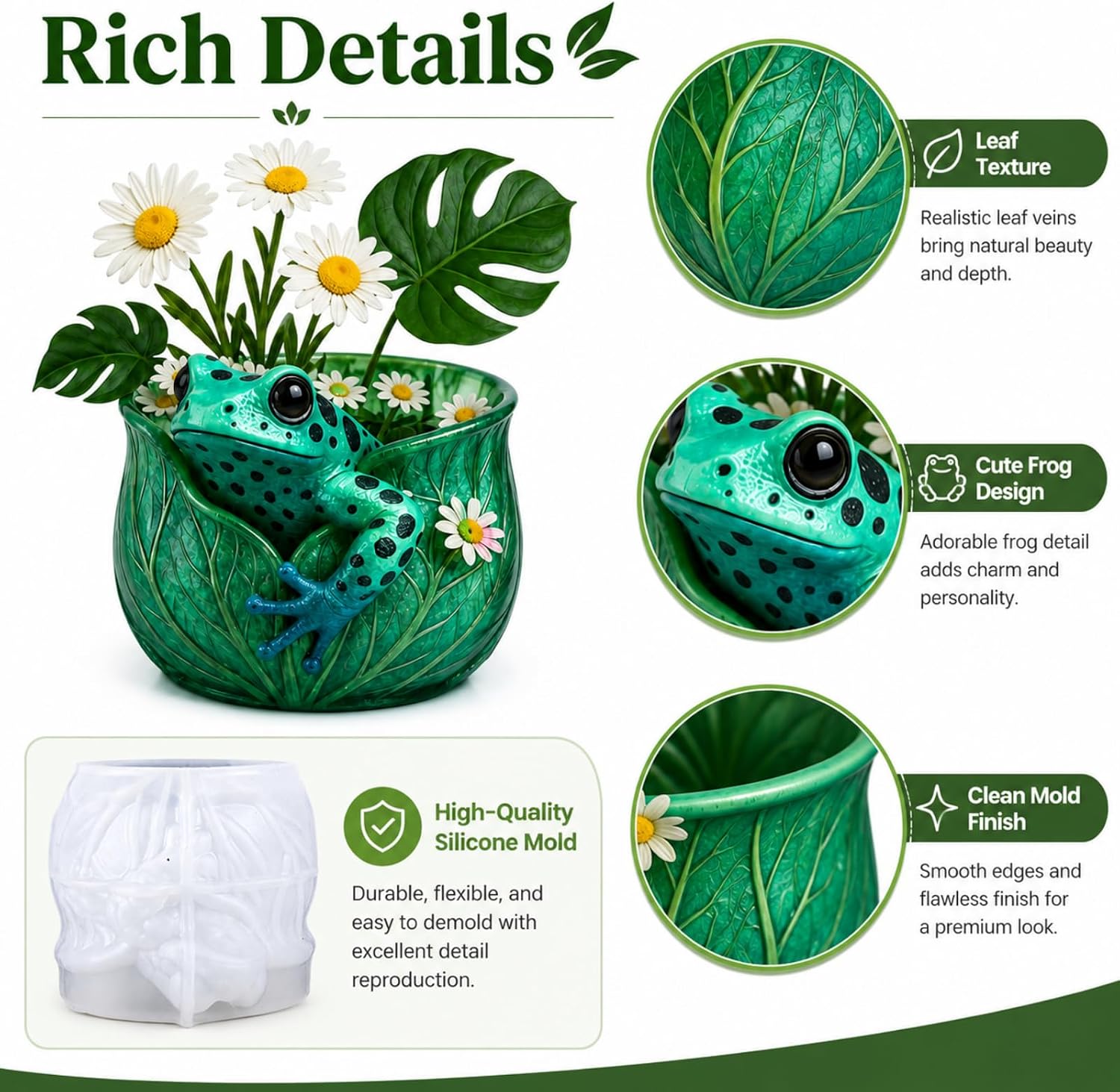 Frog Leaf Planter Resin Molds, Epoxy Resin Molds for Flower Pot Crafts