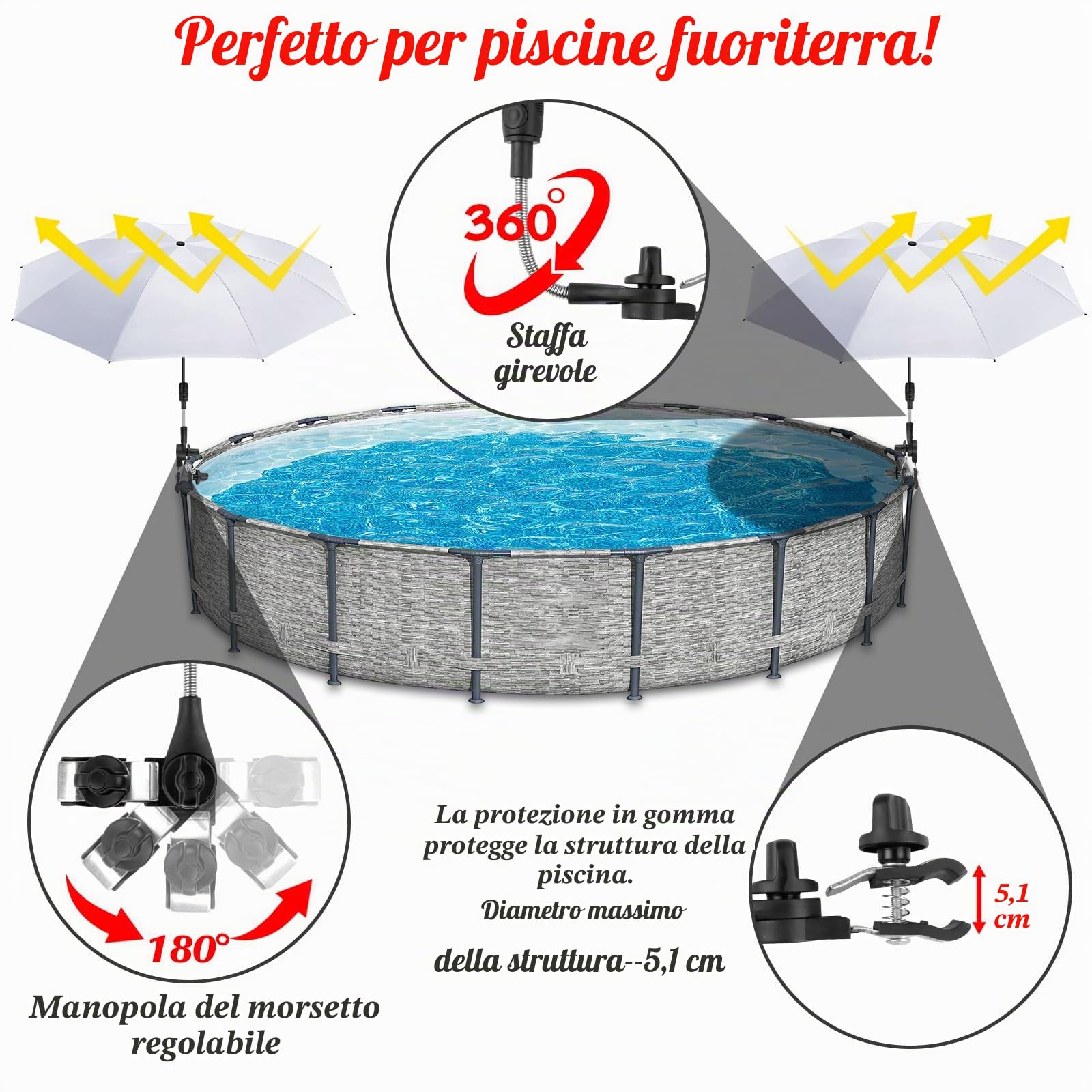 Confezione da 2 ombrelloni da piscina, 101,6 cm, regolabili, per piscina fuori terra, con borsa per il trasporto, ombrellone da giardino, terrazza da piscina, cortile, sedie da spiaggia, carrello da
