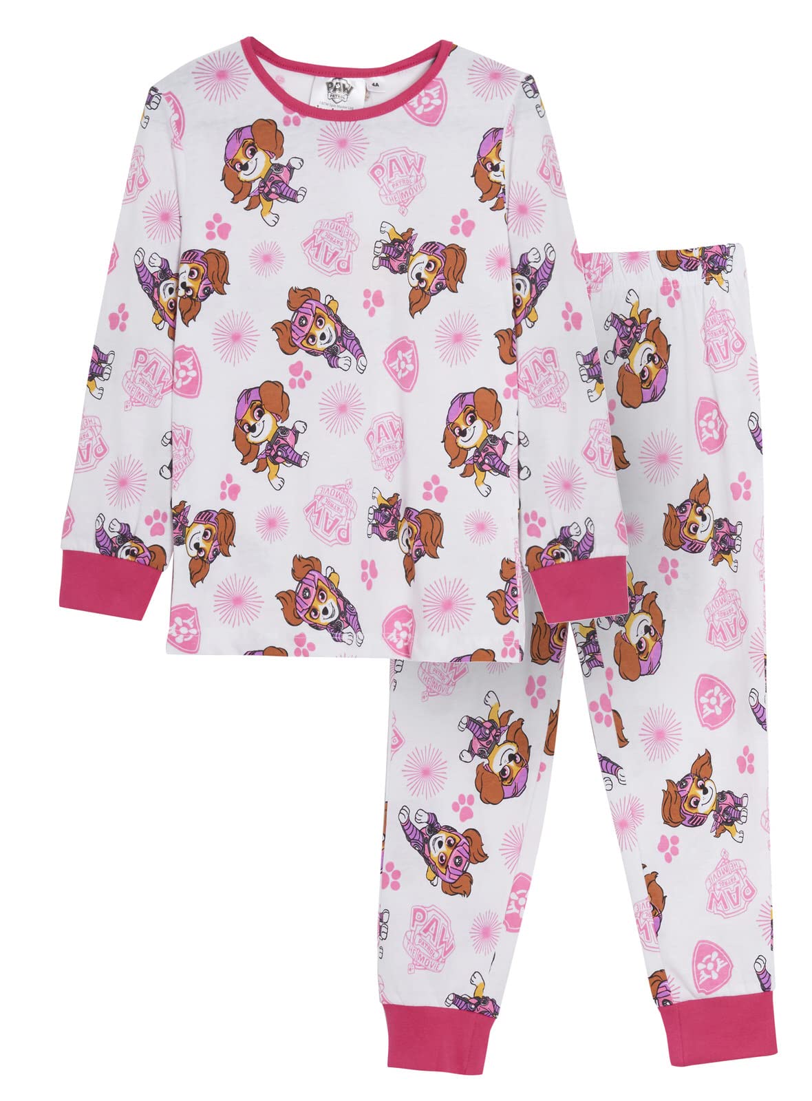 Paw Patrol Girls White Pyjamas For Kids Skye Full Length Long Pink Pjs Nightwear Loungewear Set 6 Years