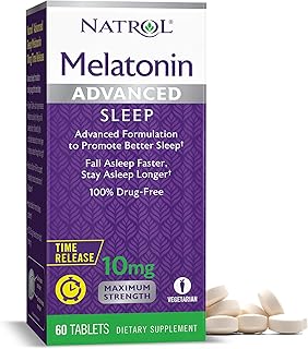 Natrol Melatonin Advanced Sleep Tablets with Vitamin B6, Helps You Fall Asleep Faster, Stay Asleep Longer, 2-Layer Controlled Release, 100% Drug-Free, 10mg, 60 Count