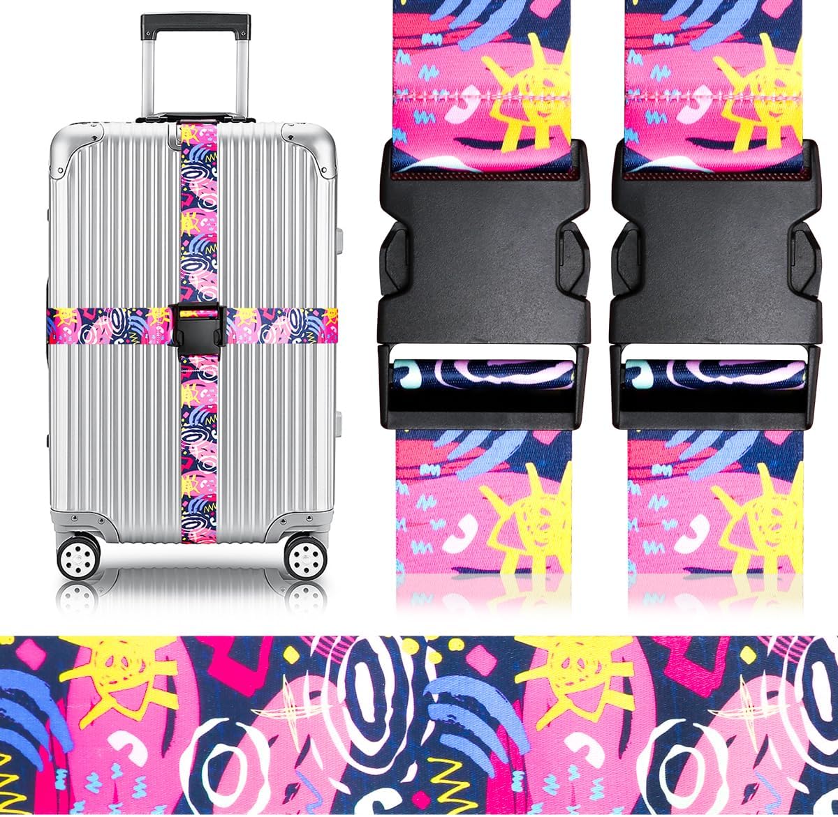 Gutsdoor Colorful 2 Pack Luggage Straps for Suitcases Travel Belt Connector Holds Suitcase Add a Bag Premium Accessories Unique Adjustable Strap