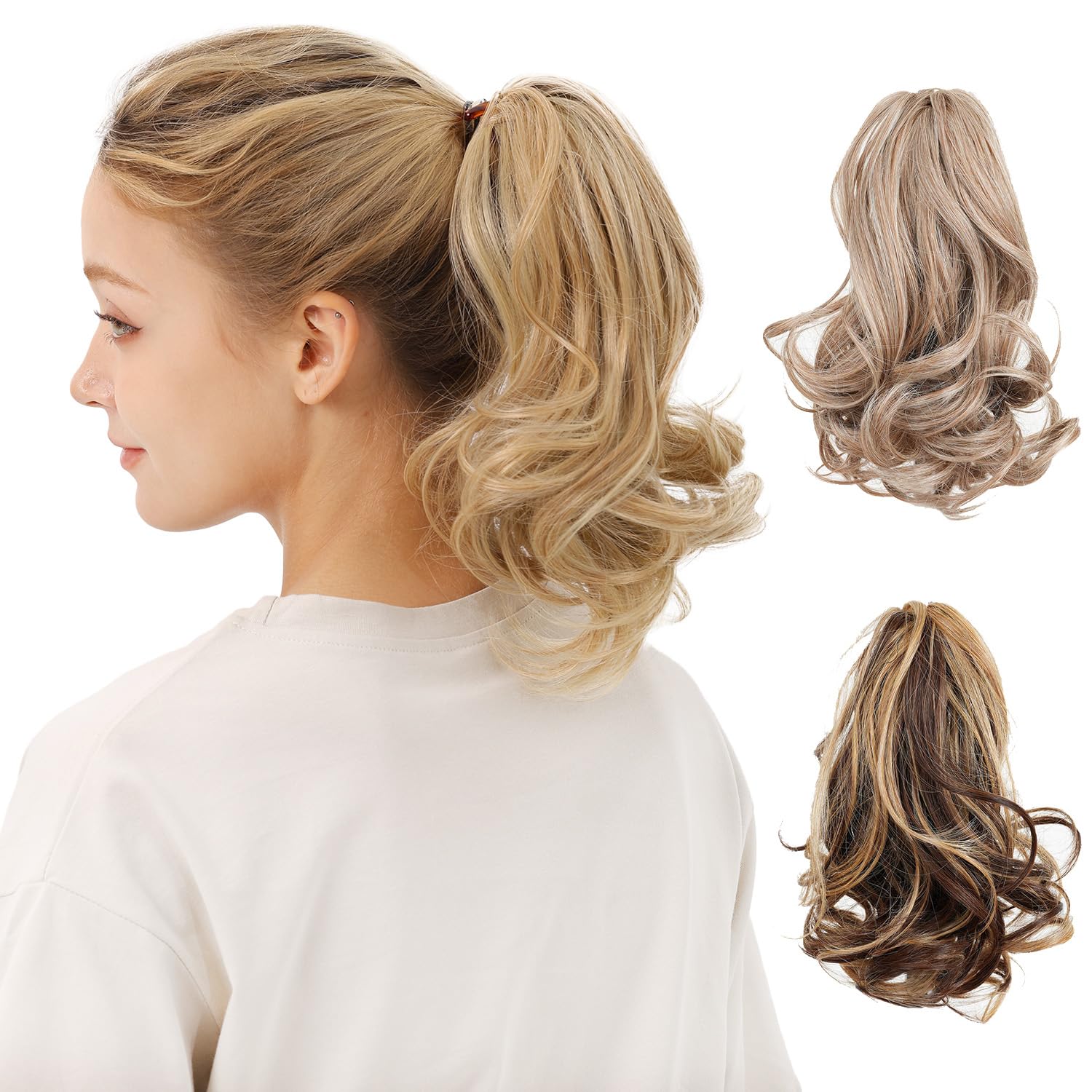 DAYCEN Short Curly Clip In Ponytails, 11