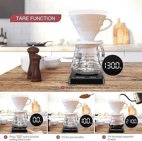 Miniatura 6 de LOFICOPER Báscula de café digital con temporizador, escala de café espresso de 6.6 lbs/0.00 oz, báscula de café recargable para verter y gotear,