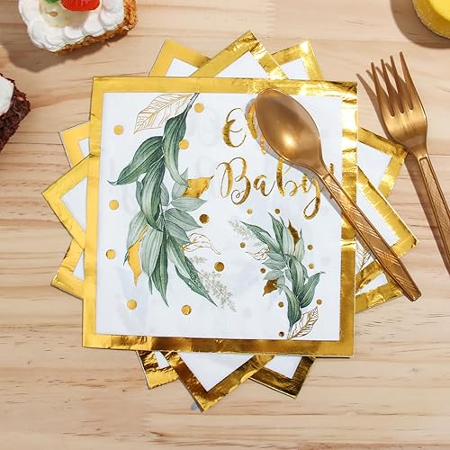 Miniatura 5 de Decoraciones de baby shower verde salvia, juego de vajilla neutral para fiesta de Oh Baby; platos de 9 pulgadas, platos de 7 pulgadas, servilletas,