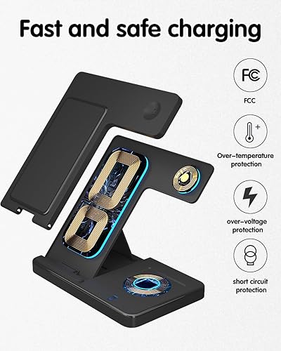 Miniatura 6 de Cargador inalámbrico 3 en 1, estación de carga rápida de escritorio para iPhone 16, 15, 14, 13, 12, base de carga para Apple Watch y AirPods