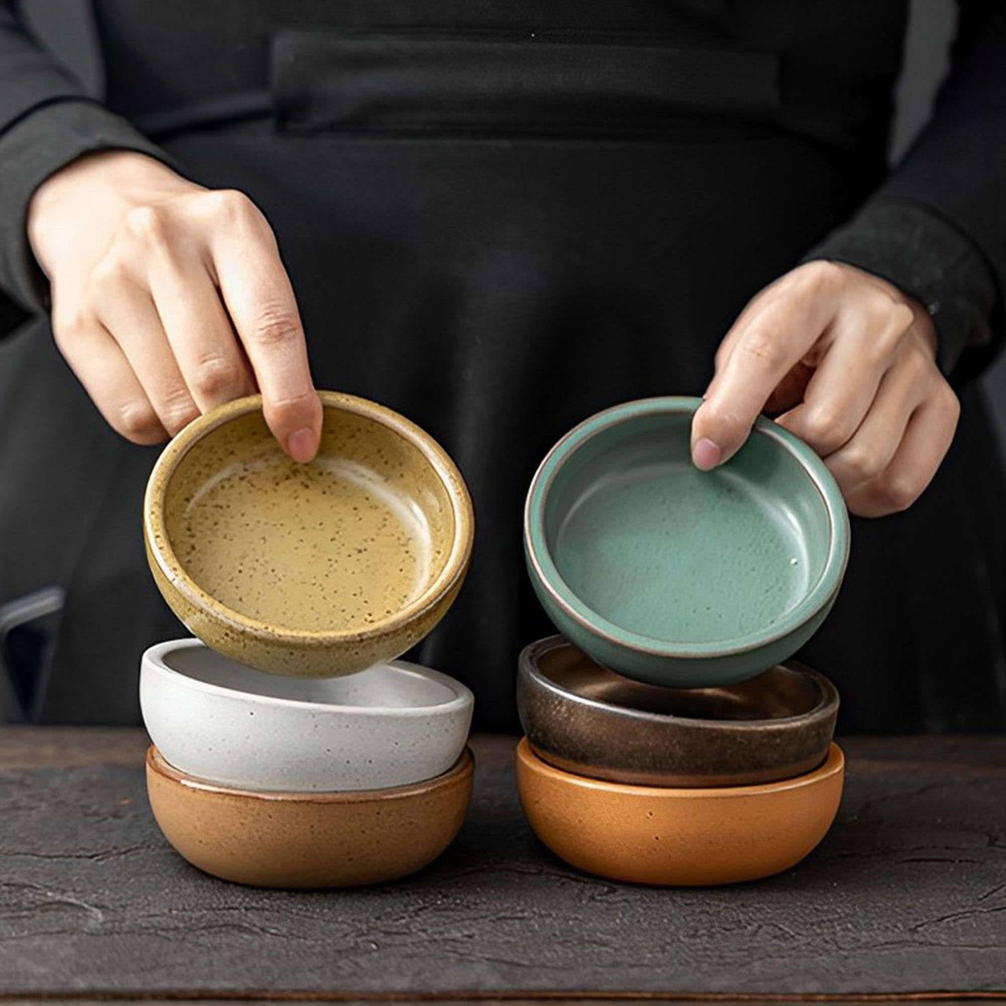 Dipschalen-Set für Sojasauce, Keramik-Dipschalen, Saucenschalen, Tapasschalen, Schalenset mit Blumenmuster für Desserts und Snacks, Grün, 6er-Set