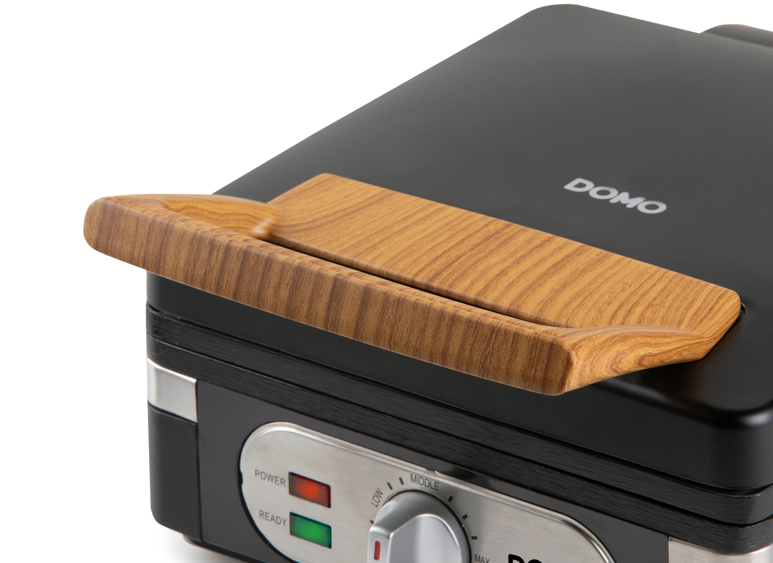 DOMO DO9275W Waffle para 2 gofres belgas - Gofres XL 4x7 - Revestimiento antiadherente sin PFAS - 1400W - Revestimiento cerámico - Negro