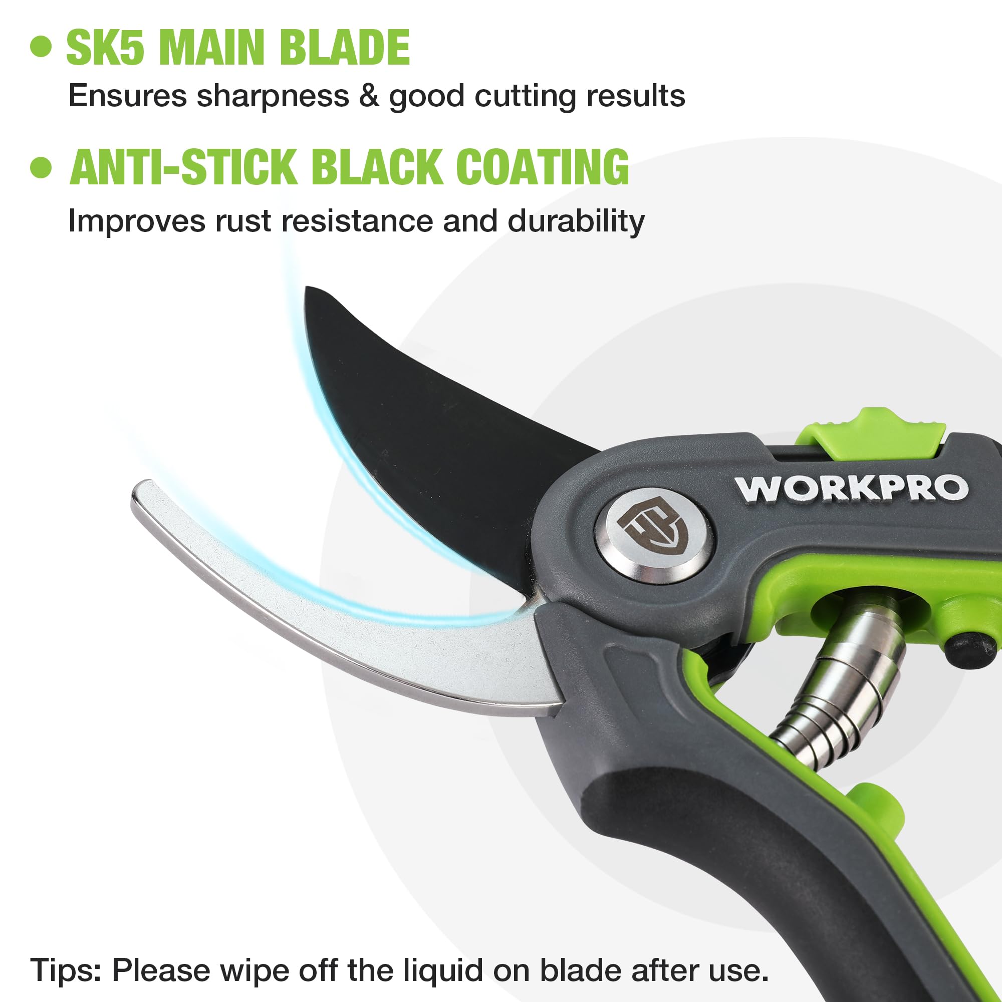 WORKPRO 200 mm Secateurs & Pruning Scissors, Heavy Duty Secateurs with SK5 Blades - Image 4
