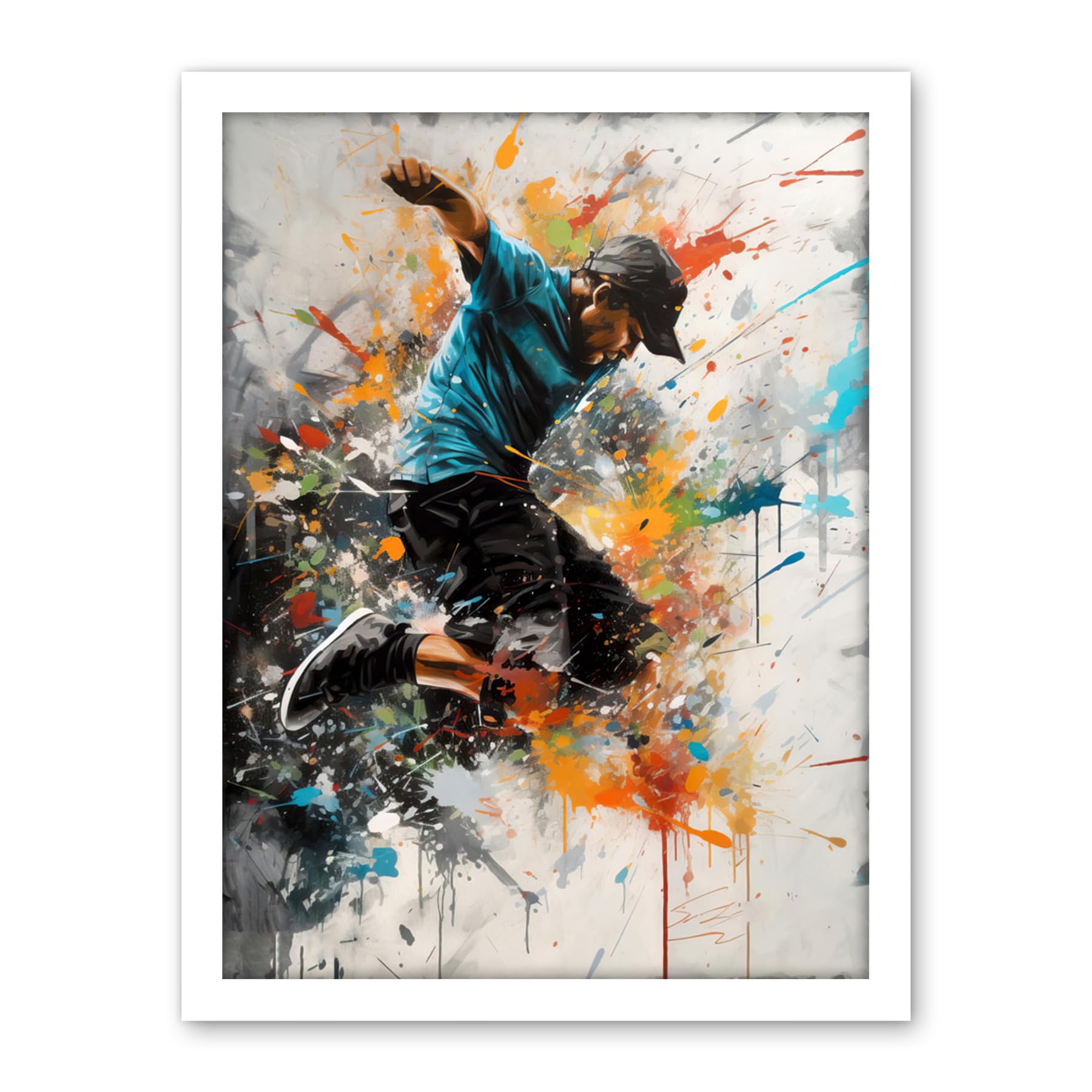 Artery8 Parkour Jump Urban Sport Paint Splat Action Shot Artwork Framed Wall Art Print 18X24 Inch
