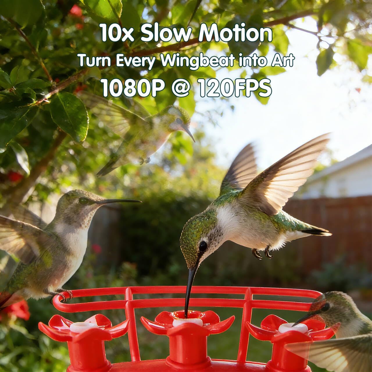 Hummingbird Feeder with Camera, 4K Ultra HD Video at 30fps, 10x Slow-Motion at 120fps,1.9in Closer Focus, No Subscription,Leak Proof, Ant Moat,Solar Powered, 2.4G&5G Wi-Fi,Bird Lover Gift