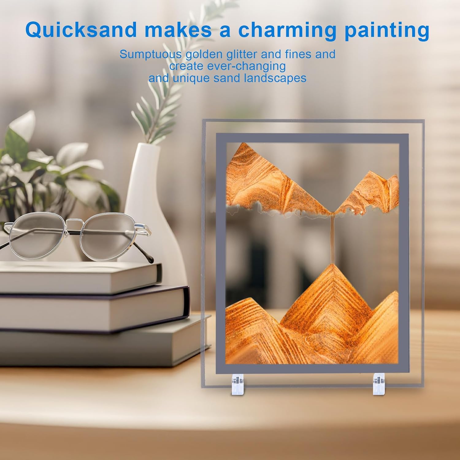 AzureLeap 3D Dynamic Sand Art Liquid Motion, Moving Sand Art Picture Square Glass 3D Deep Sea Sandscape in Motion Display Flowing Sand Frame Relaxing Desktop Home Office Work Decor (7inch-Yellow)