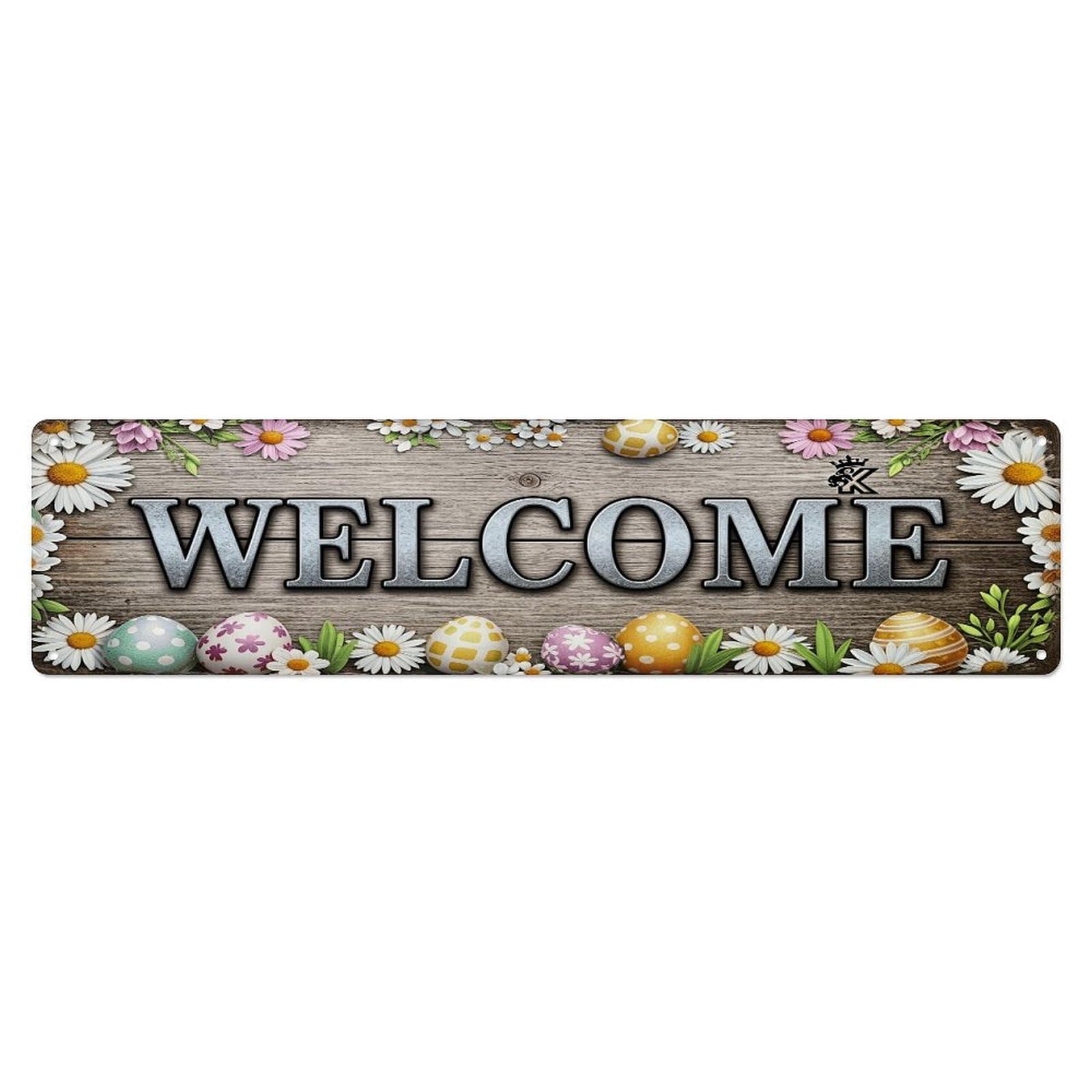 Floral Easter Eggs Wood Welcome Metal Tin Sign Plaque