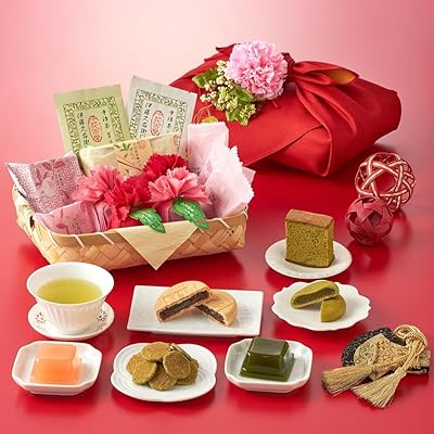 伊藤久右衛門 母の日 宇治抹茶スイーツ 豪華版 竹かご風呂敷包み プレゼント 花咲 バスケット