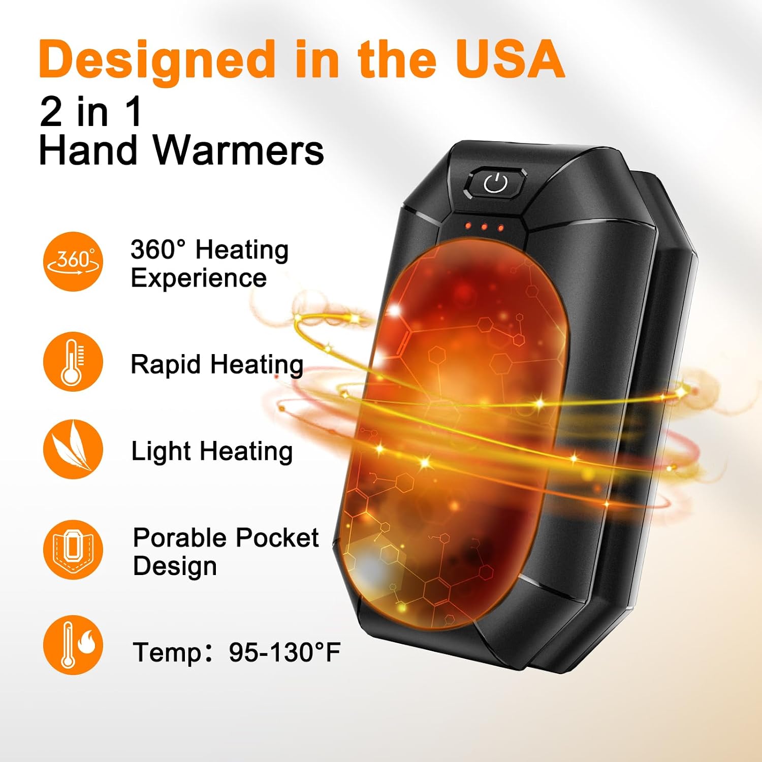 Rechargeable Hand Warmers 2-Pack, 3 Heat Levels (95-131°F) 2000mAh Each (Total 4000mAh), Dual-Side Heating, Portable Pocket Heater, Christmas Stocking Stuffers Gifts for Outdoor Sports (UL Satety)
