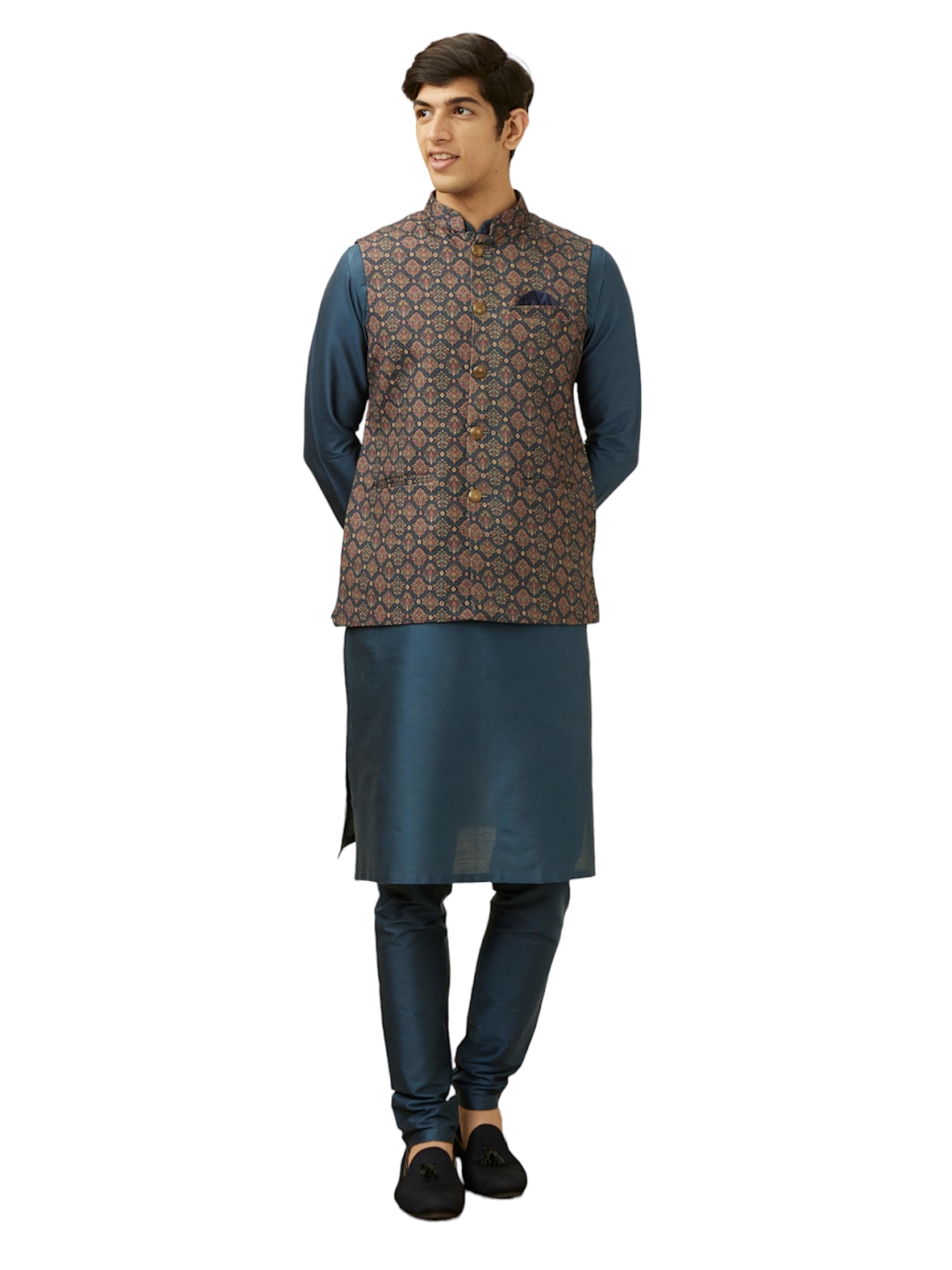 manyavar Men's Blended Viscose Printed Sleeveless Traditional Nehru Jacket-picture-26