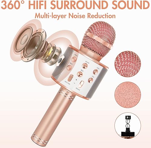 Miniatura 3 de KIDWILL Paquete de 2 micrófonos de karaoke inalámbricos Bluetooth para niños, micrófono de karaoke portátil 5 en 1, altavoz, grabadora de radio FM