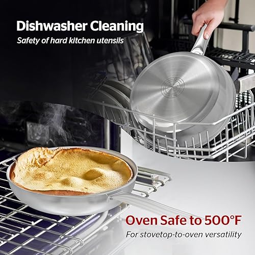 Miniatura 6 de Sunhouse Sartén de acero inoxidable de tres capas de 10 pulgadas, sin revestimientos, con mango que se mantiene fresco para cocinar, duradera y apta