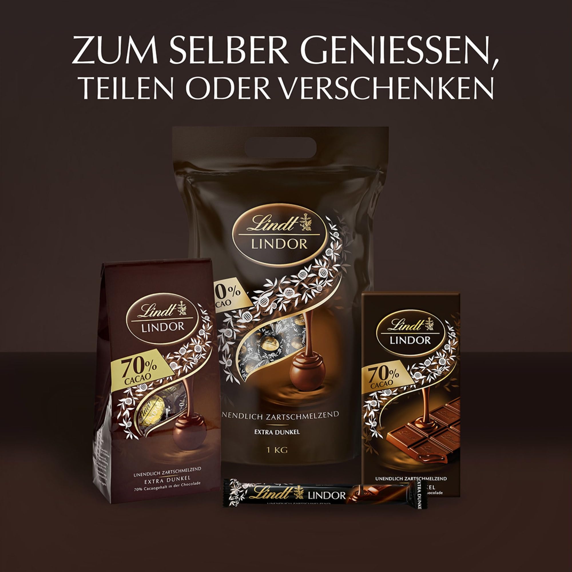 Lindt LINDOR Schokoladen Kugeln Extra Dunkel 70% Kakao Edelbitterschokolade 1kg Großpackung