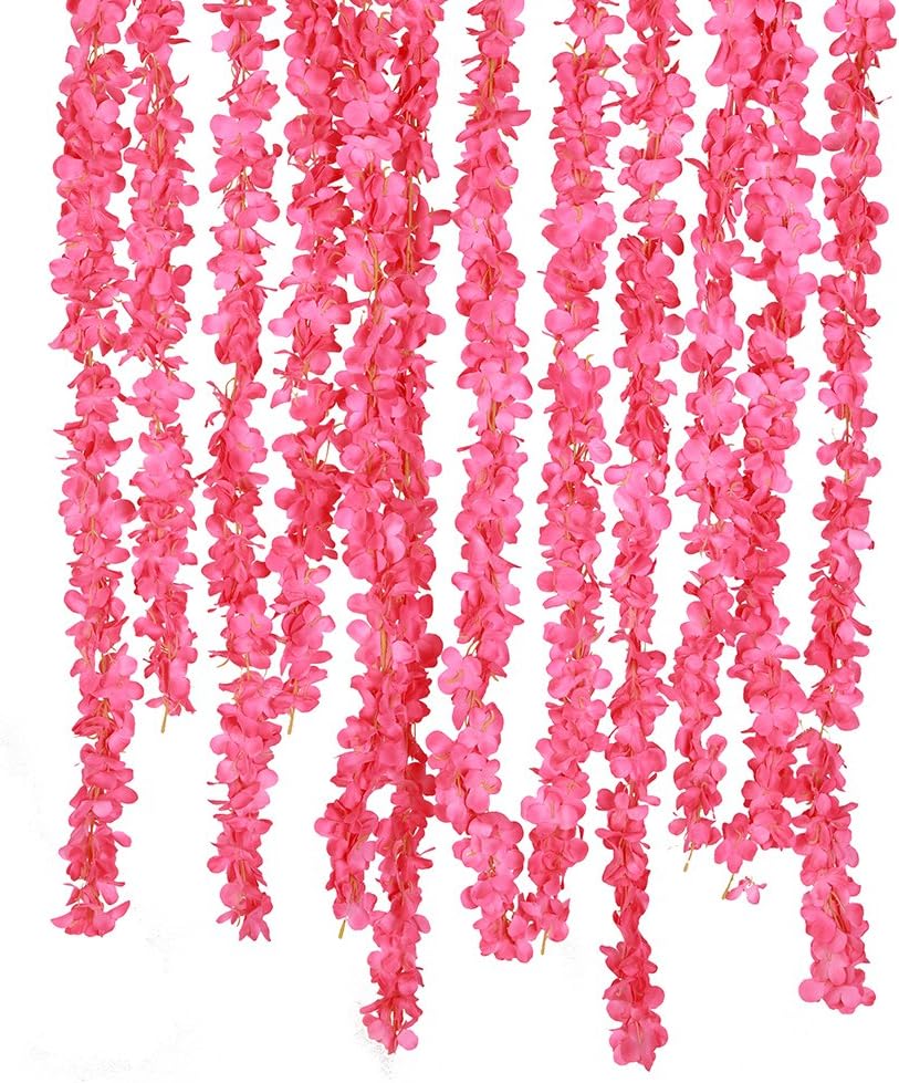 13 Feet Split Joint Wisteria Silk Vine Artificial Cattleya Hydrangea Flowers Plants for Home Hotel Office Wedding Party Garden Craft Art Decor Pack of 2 Pink-A