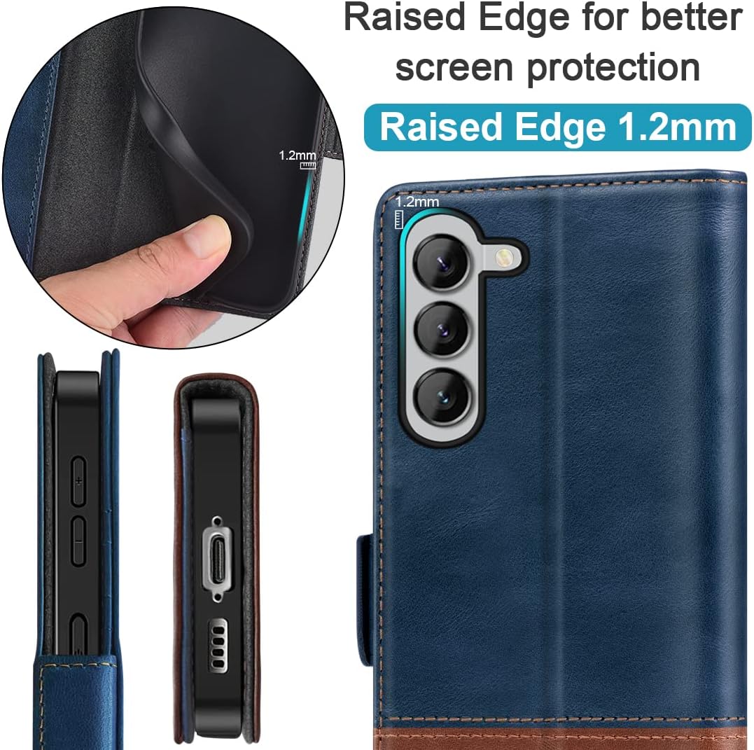 KEZiHOME for Samsung Galaxy S23+ Plus 5G Case, Wallet Case, Genuine Leather Flip Stand Card Slot RFID Blocking Magnetic Compatible with Galaxy S23 Plus 5G (2023) (Royal Blue/Brown)