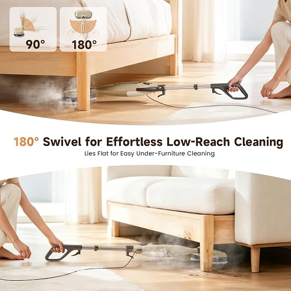 DEVOAC VM6 Scrubbing Steam Mop with Rotating Mop Pads, 10 in 1 Steam Mop, Lightweight Spin Mop & 3 Steam Modes for Hard Floor Laminate Marble Floors (Champagne)