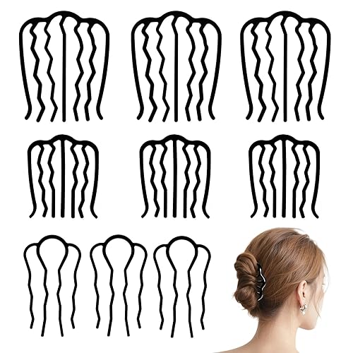 Paquete de 9 peines laterales para el cabello con giro francés, clip de horquilla de metal en forma de U para mujer, moño francés y moño, peine