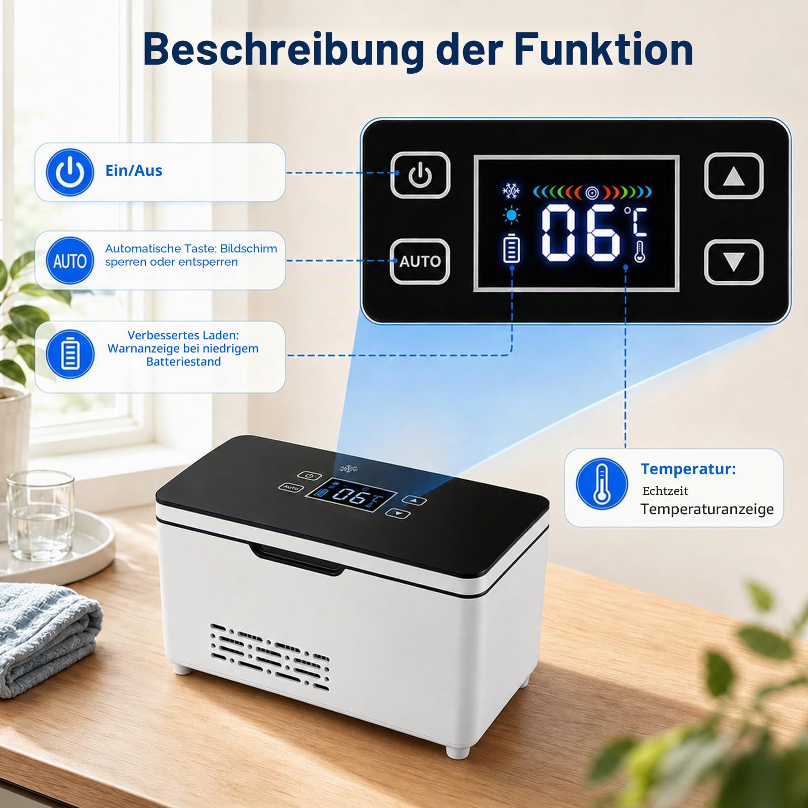Akku Tragbare Kühlbox Elektrisch, Mini Medikamenten Kühlbox für Insulin & Peptide, LED-Anzeige 0-18°C Einstellbar, Mit Zwei 10600mAh Akkus für Zuhause Reisen Auto