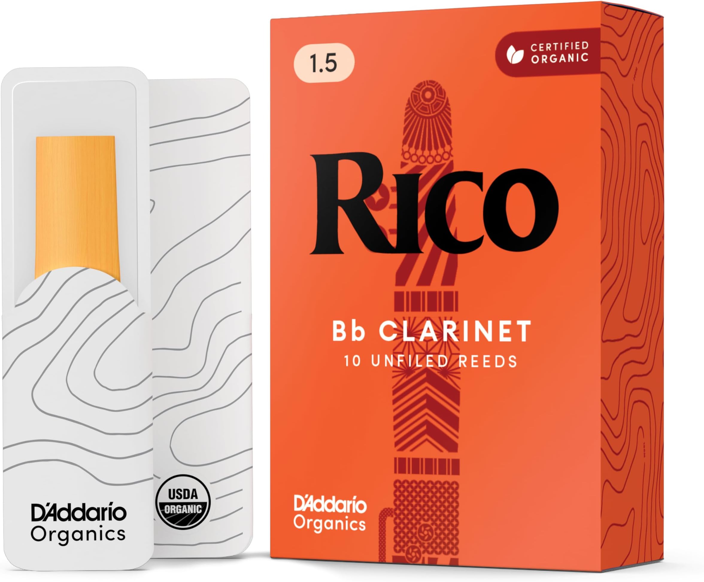 D’Addario Woodwinds - Rico Bb Clarinet Reeds - Reeds for Bb Clarinet - Crafted for Beginners, Students, Educators - Strength 1.5, 10-pack