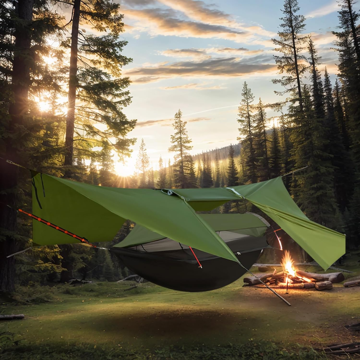 3-in-1 Camping Hammock Tent with Rain Fly, Quick-Zip Door & Curved Poles – Lightweight Shelter with Mosquito Net