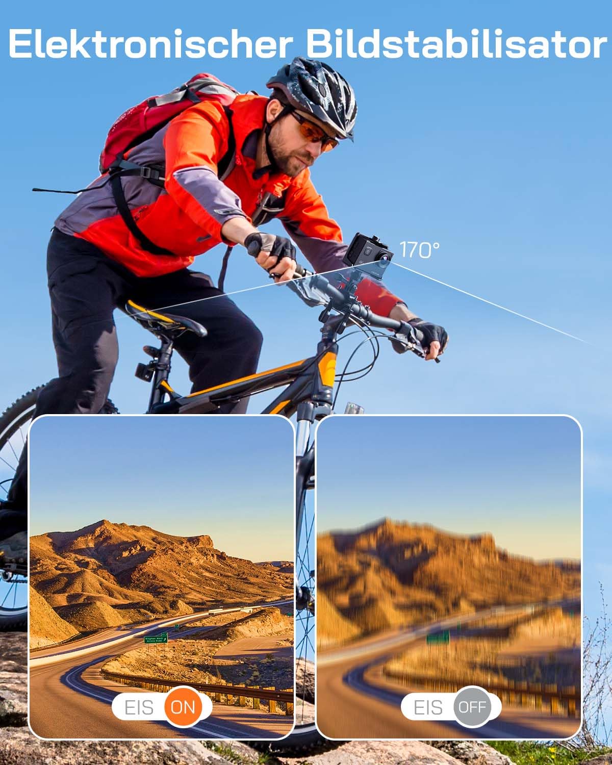 WOLFANG Action Cam 4K 30FPS 20MP mit 32GB microSDXC WiFi 40M Unterwasserkamera Wasserdicht EIS Actioncam Zubehör Kit