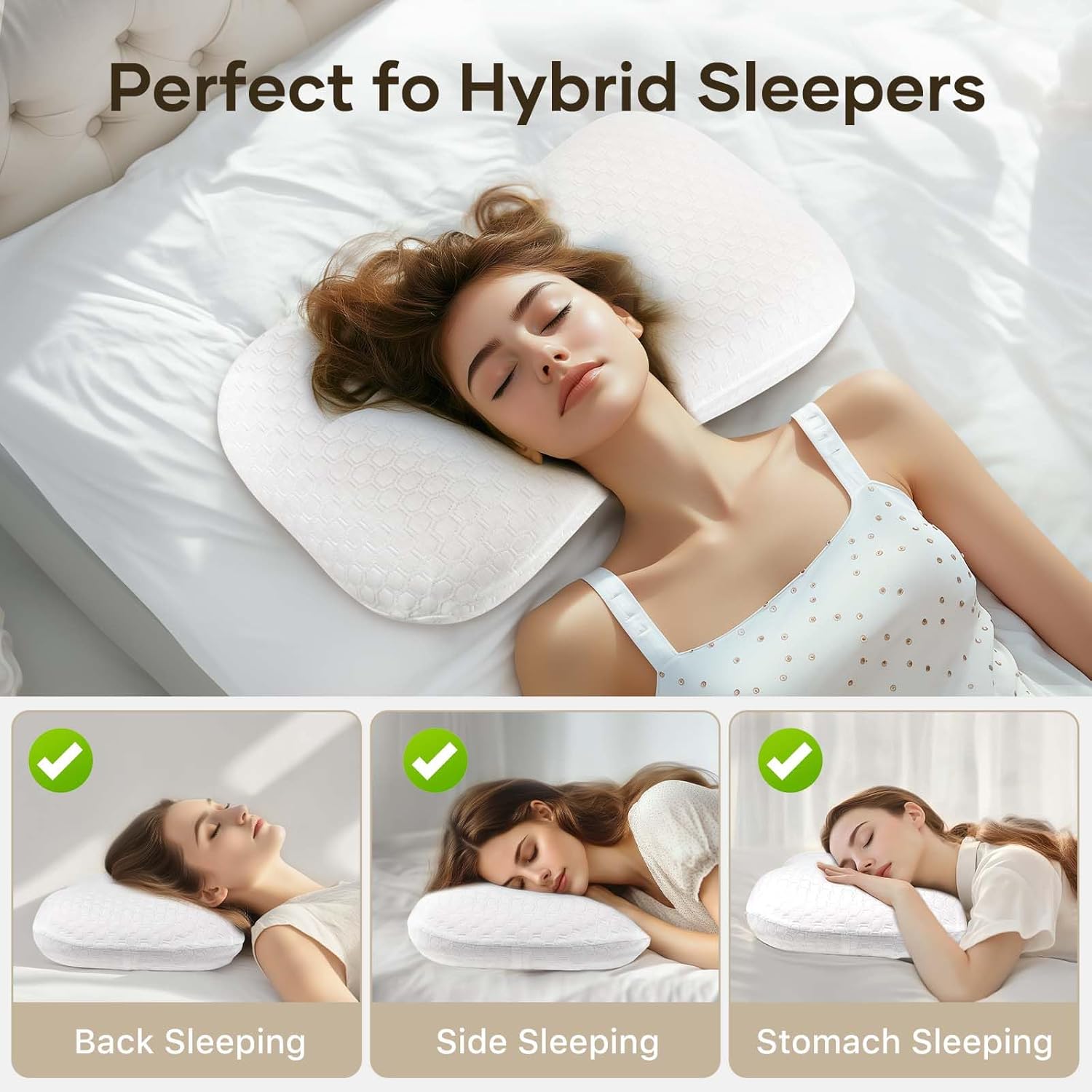 isuke Cervical Neck Pillow, 3-Layer Adjustable Memory Foam, Ergonomic Side Sleeper Pillow, Suitable for Back, Side or Stomach Sleeping, White Pillow