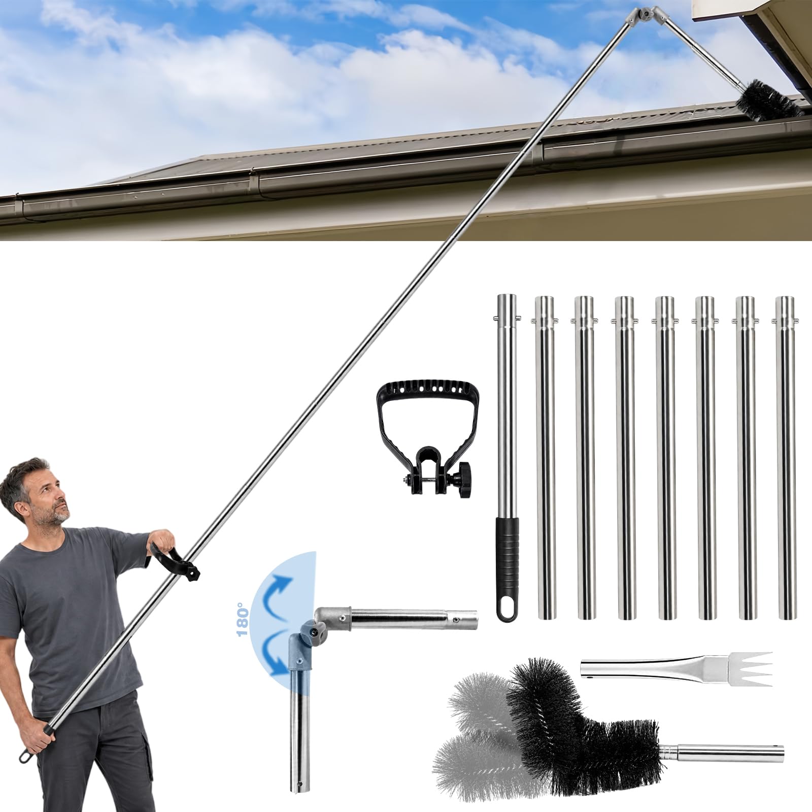 Gutter Cleaning Kit 4m with 180° Swivel Head – No Ladder Needed