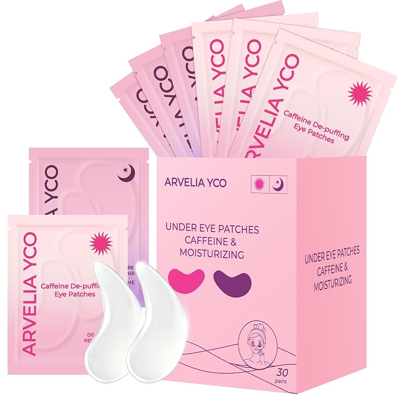 Máscaras para a região dos olhos Arvelia Yco com cafeína e fórmula hidratante, Pacote com 30 pares