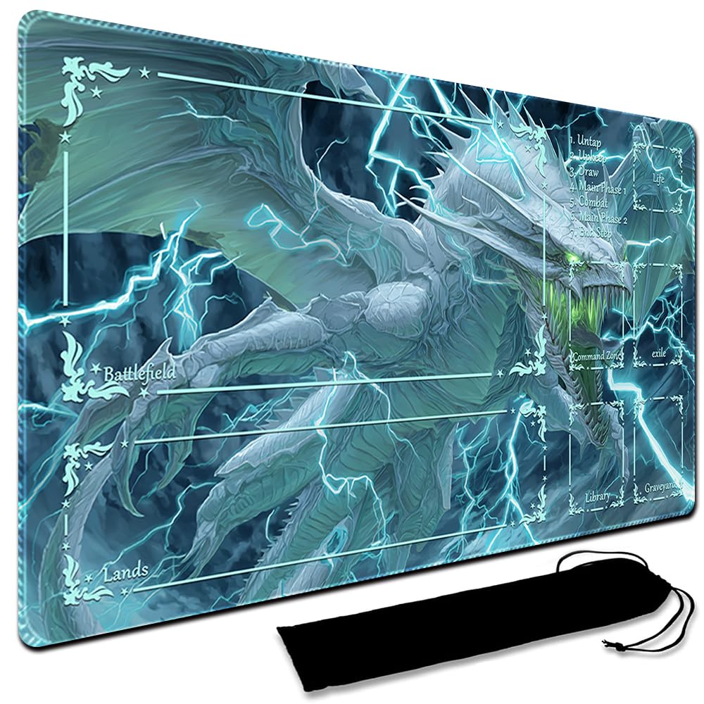 Large Art Gaming Playmat with Carrying bag, Custom Design Card Game Mat for mtg Playmat, Suture the edges,Compatible with Standard Card Sleeves 60CM x 35CM (With Zone,9)