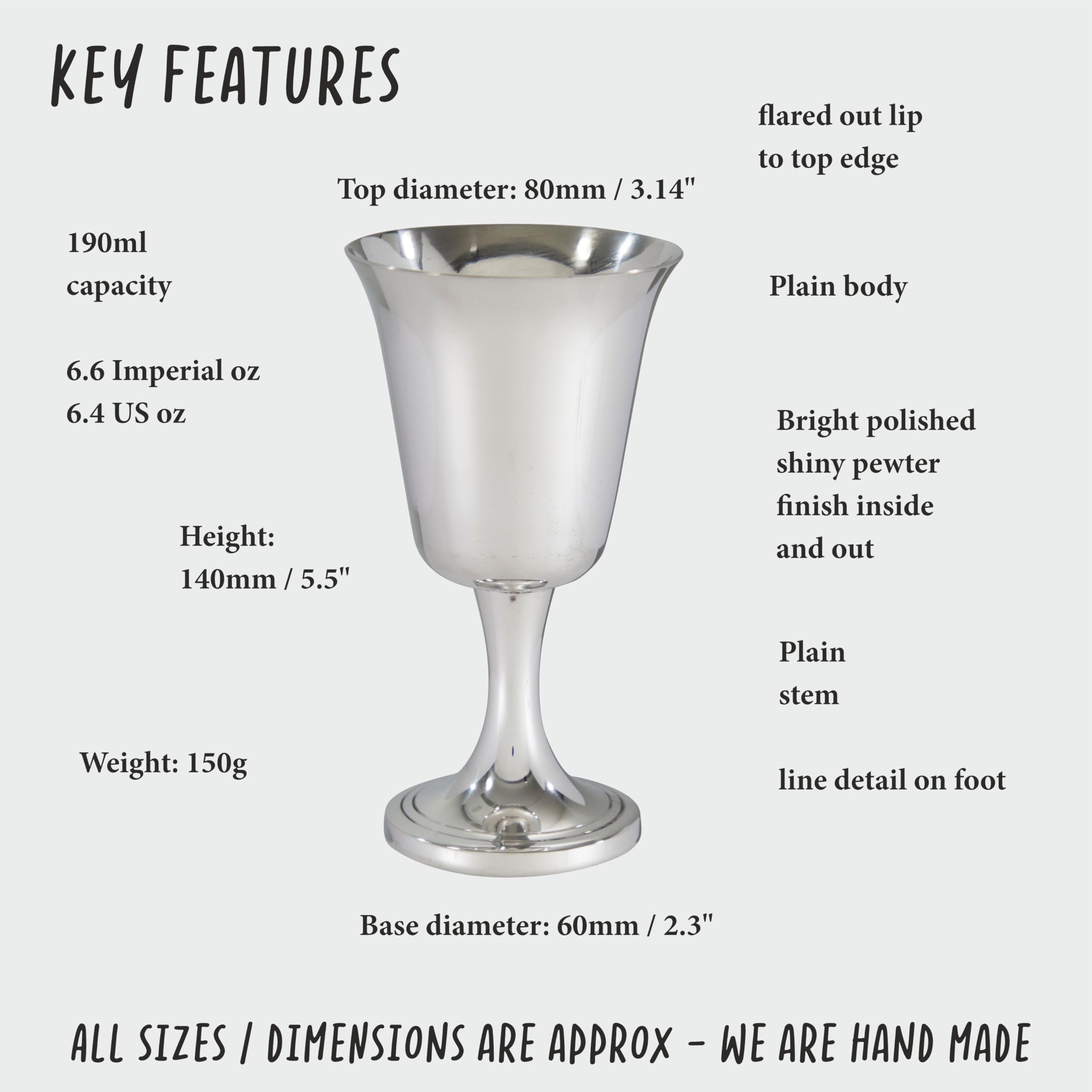 Wentworth Pewter - Grand verre à pied à vin en étain, gravure gratuite, nouveau, en coffret cadeau