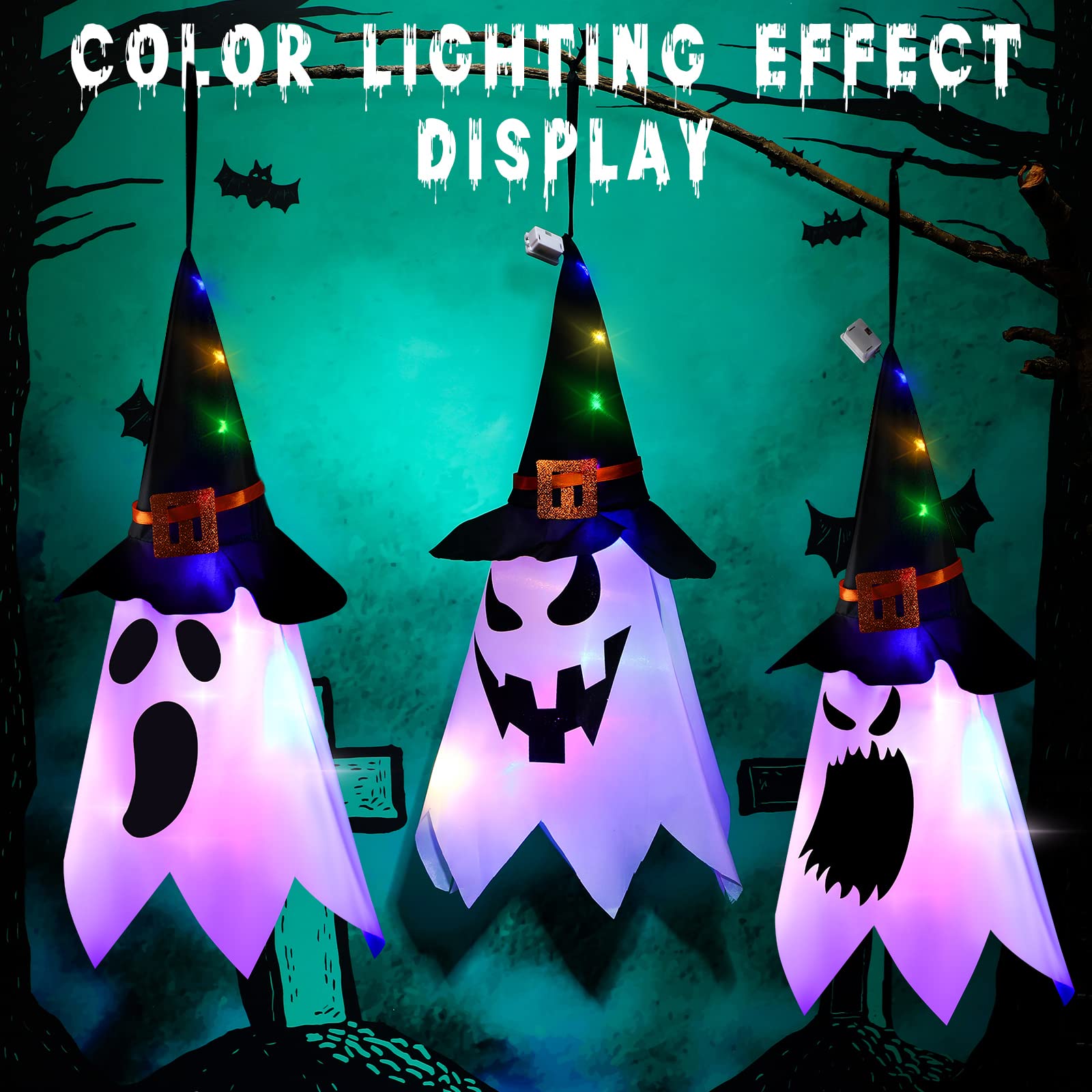 Halloween Geist Dekoration 145cm - Leuchtender Geist Mit Hexenhut Für Garten & Party