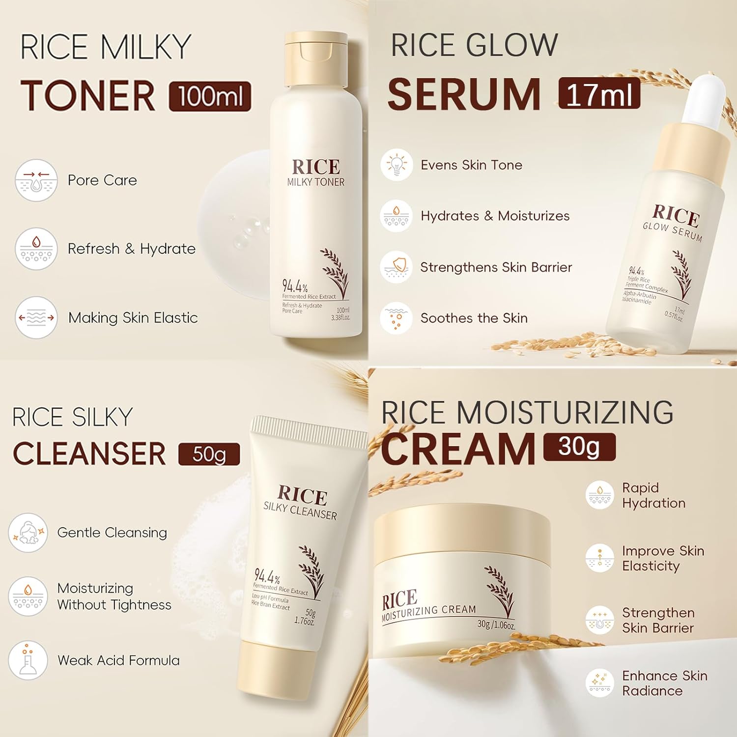 Rice Skincare Set for Teen Girl Gifts Birthday - Skin Care for Teens 10-12 - Hydrating Skin Care Routine Kit for Women - Gifts Birthday Facial Kit for Women - Skin Care Set with Cleanser,Serum - Image 2