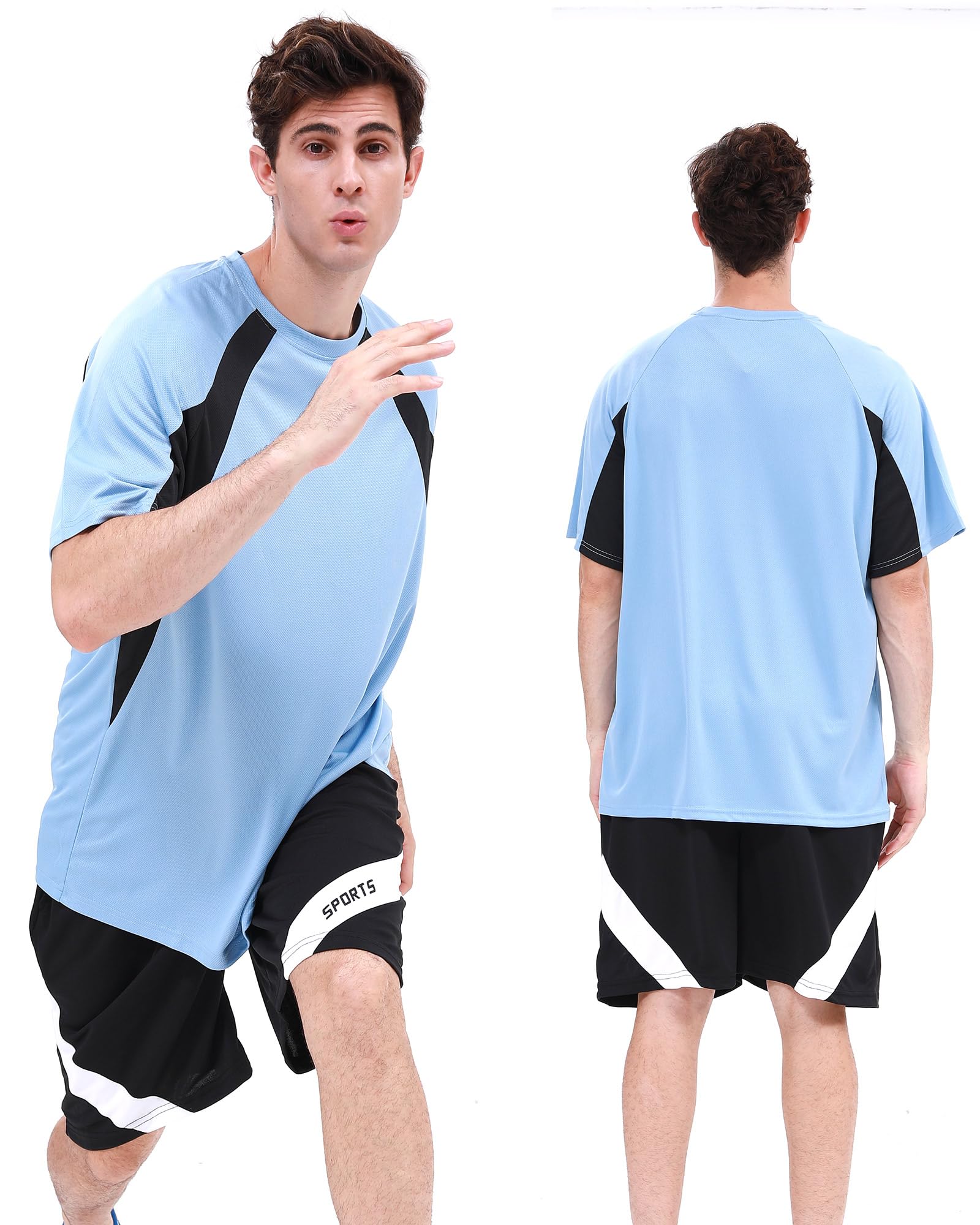 Paquete de 6 camisetas activas de secado rápido con cuello redondo para hombre [3 cortas + 3 mangas largas] para correr, gimnasio, entrenamiento, protección solar