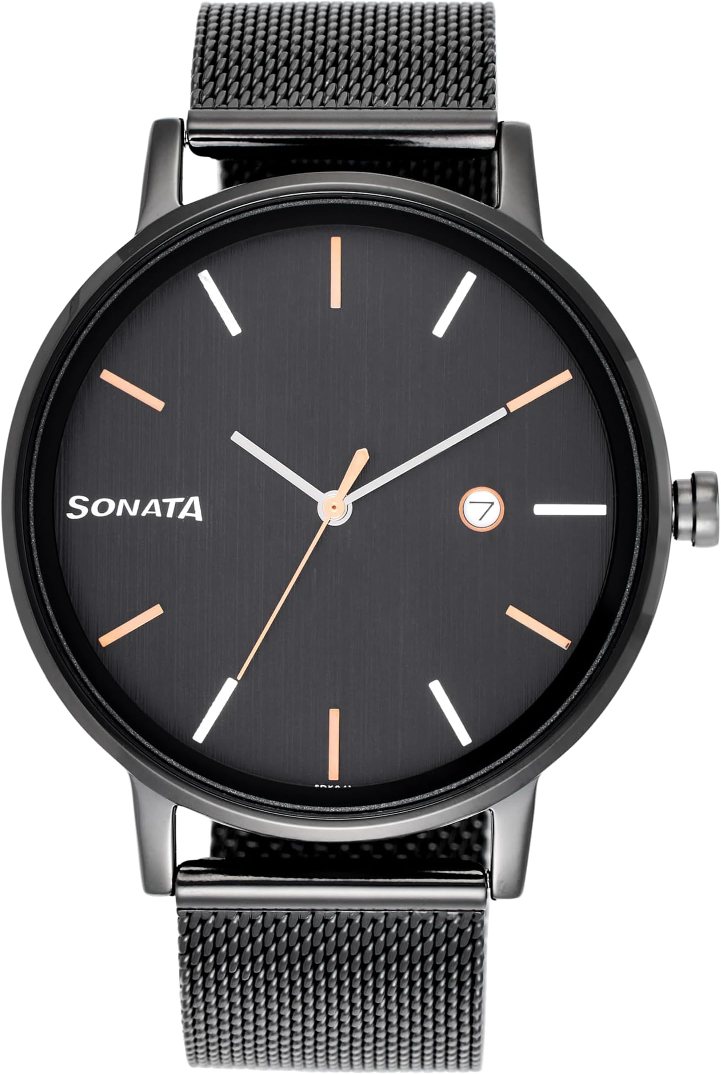 Sonata Quartz Analog with Date Black Dial Black Stainless Steel Strap Watch for Couple - NT713187029NM01