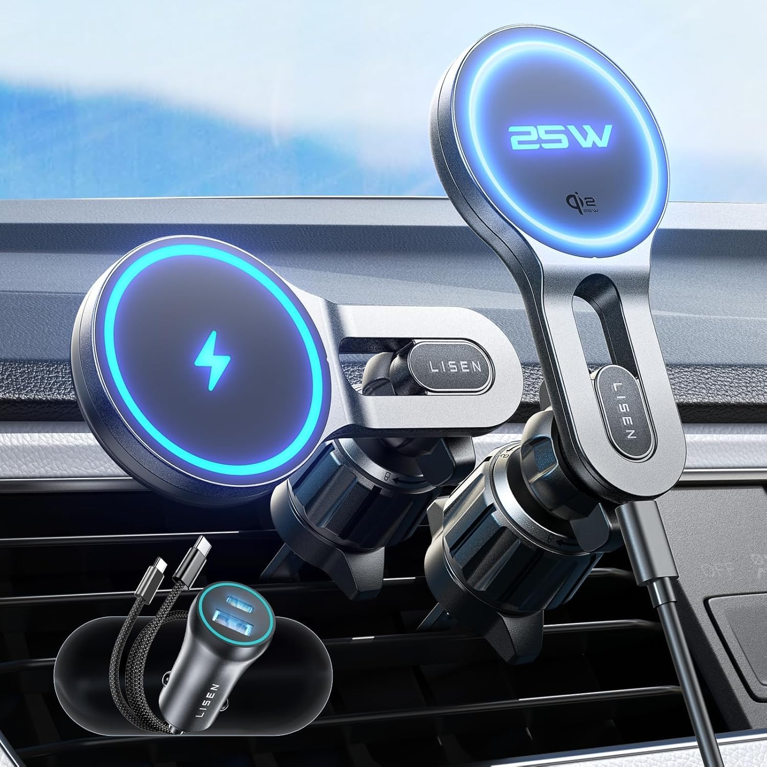 Amazon.co.jp: 【LISEN2026強化版Qi2.2認証25w充電】スマホホルダー車